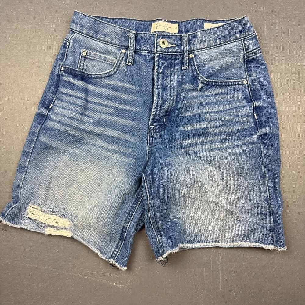 Jessica Simpson Women's 26 Blue Distressed Cut Off Denim Shorts Button Fly Style